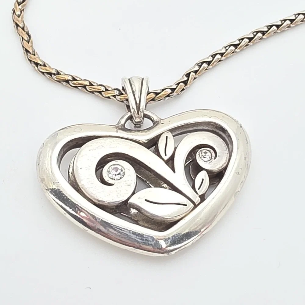 BRIGHTON 'Eve's Delight Heart' Necklace Open Scrollwork Silver Plate 18